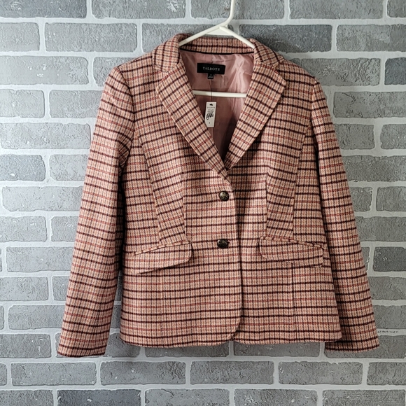 Talbots Tops - Talbots Classic Shetland Blazer Pink Plaid Wool Women's Size 4 New With Tags NWT